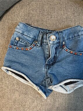 Girl’s Denim Shorts with Orange Rhinestone Trim